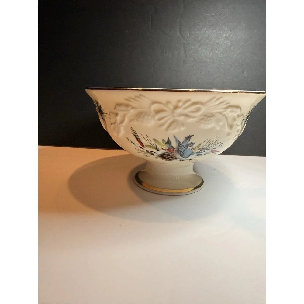 Vintage Lenox Footed Candy Dish -Winter Greetings by Catherine McClung